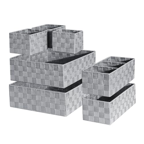 Set of 7 Nested Woven Cube Baskets, Drawer Organizers in Multi-sizes