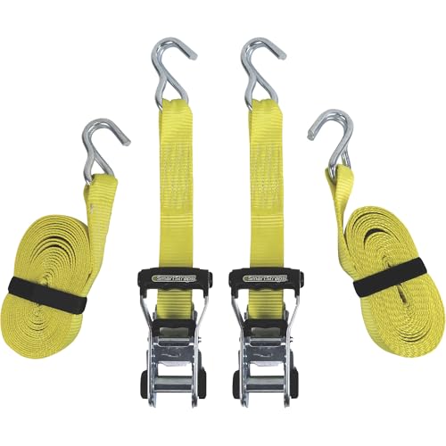 SmartStraps RatchetX Ratchet Tie-Down Strap - 2-Pk. 1.5 in. x 20ft. with J-Hook, 5000-Lb. Breaking Strength, Yellow, Model Number 4574