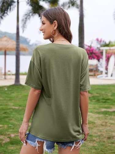 Image of UNCLECAT Womens Deep V Neck T Shirts Summer Oversized Short Sleeve Tops | V Neck, Sexy, Solid, Loose Fit, Casual, Trendy, Going Out, Daily Wear, Workout