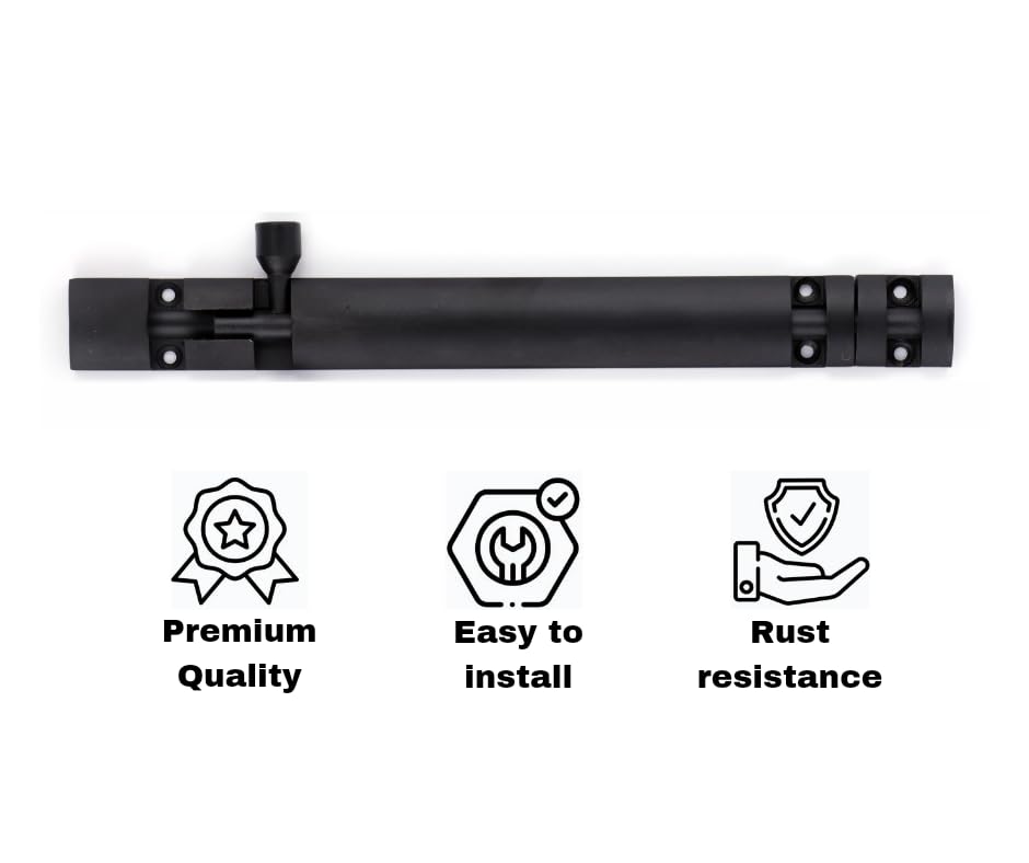 Image of Premium Heavy Aluminium 8 Inch Tower Bolt | Door Stopper | Door Lock Latch for Home, Office Doors,Main Doors,Windows | kundi | chitakni | Chitkini(Black Finish)(Pack of 24)