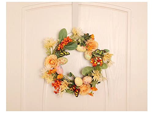Easter Wreath Artificial Wreath With Eggs And Silk Flowers, Butterfly And Berries, Spring Decorative Wreath For Front Door Easter Home Decor 12 Inch #TOP4