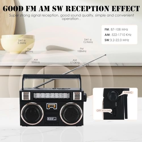 Radio FM AM SW portable Bluetooth rechargeable noir classique avec torche - 3