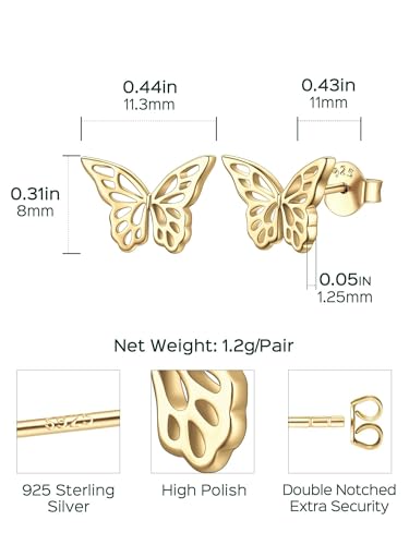 ChicSilver Butterfly Earrings for Women Dainty 14k Gold Plated Stud Earrings Simple Hypoallergenic Earrings for Woman - Image 6