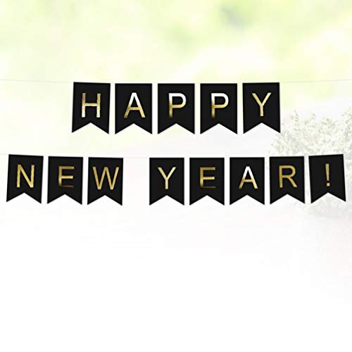 Bandeira de Ano Novo Feliz Ano Novo Amosfun Bandeira de Abotoar Pulseira de Letras Douradas Cadeira