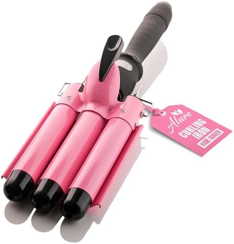 Alure Three Barrel Curling Iron Wand With Lcd Temperature Display, 1 Inch Ceramic Tourmaline Triple Barrels, Dual Voltage Crimping Tool, Best Hair Waver For Beachy/Frizz Free Waves, Pink