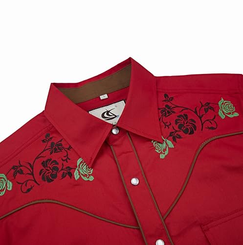 PEARL SNAP Men's Embroidered Western Cowboy Peael Snap Long Sleeve Dress Two Pockets Shirts3