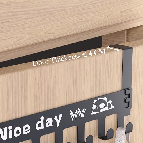 Image of Powder Coated Over the Door Hook Hanger | Heavy Duty No Drill 7 Hook Organizer | Space Saving Door Hanger for Bedroom, Bathroom, Kitchen & Home Storage - Black (Pack of 2)