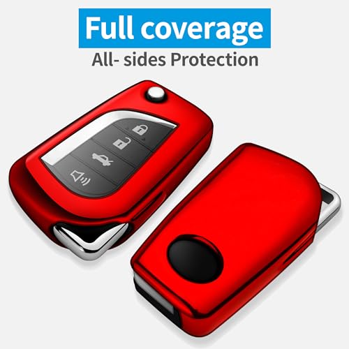 Image of Tukellen for Toyota Key Fob Cover,Special Soft TPU Key Case Cover Protector Compatible with 2018-2024 Camry SE /LE,2020-2025 RAV4 LE,Corolla SE /LE Smart Key-(Red)