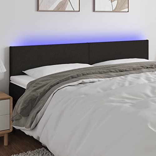 QJBSAVVA Tête de lit LED - 160 cm - Noir - Hauteur réglable avec changement de couleur - Housse en tissu polyester - Bois de mélèze massif - Dossier...