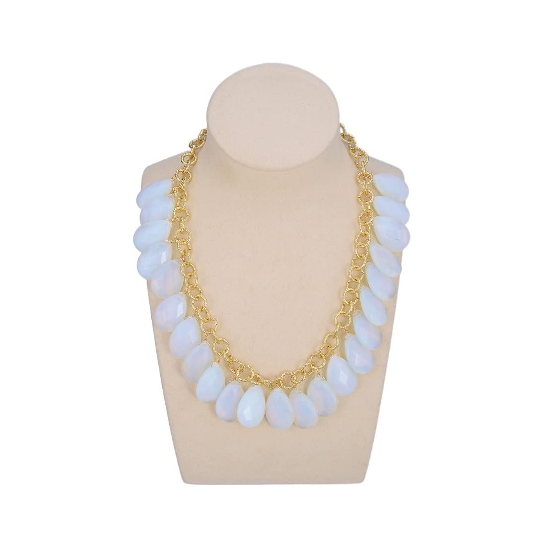 Collares Joyas Gota de Agua Top-Perforado Facetado Cristal de ópalo Blanco Collar Colgante de Cadena Plateado for Mujeres Regalo de joyería