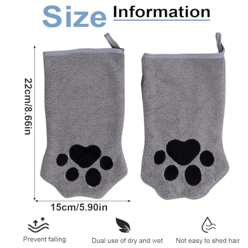 WeddHuis 2 Pcs Hundehandtuch Katzen Reinigung Handschuhe Saugfähiges Reinigungstuch Weich & Langlebig Mikrofaser Handtuch Haustiere Hunde Katze Andere Klein Tiere (Grau)
