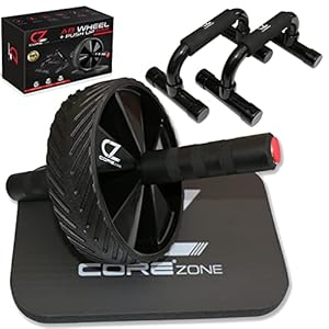COREZONE Ab Roller Push Up Bars voor Fitness Sterkte Gewichtsverlies AB Wheel Cruncher Toning abdominale Core Training, Kniemat Thuis Gym workout apparatuur voor mannen of vrouwen