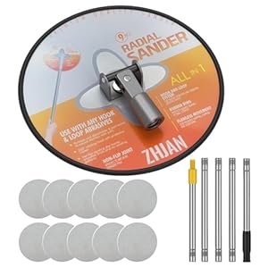 ZHJAN Drywall Pole Sander, 360° Rotation Radial Round Head Sander with Extension Pole & 10 PCS Sanding Sheets (80/100/120/180/240 Grit), Wall Sanding Tool for Painted Walls and Ceilings