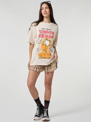 Image of Bewakoof X Garfield Garfield Women's 100% Cotton Graphic Print Oversized Fit Half Sleeve V-Neck T-Shirt | Casual wear | Streetwear | Oversized Tshirt for Woman Cotton| Baggy