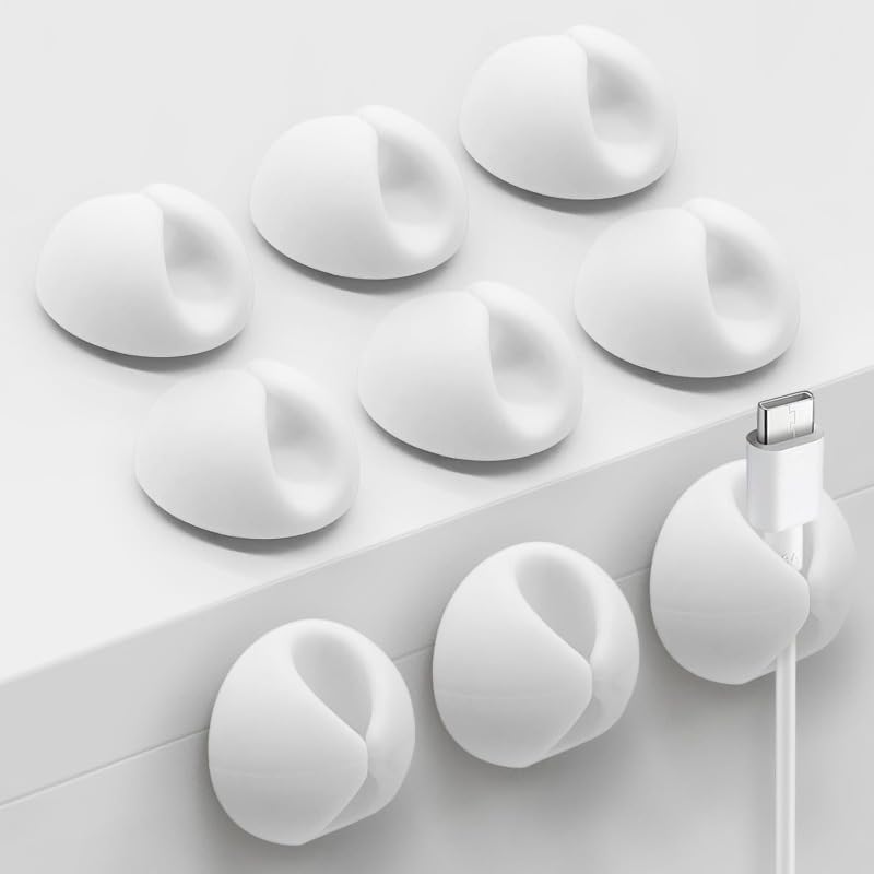 8/16Pcs Self Adhesive Cable Clips Desk Drawer Organizer for Home Office Car Charging Cord Management No Battery Needed Wire Holder (White,8)