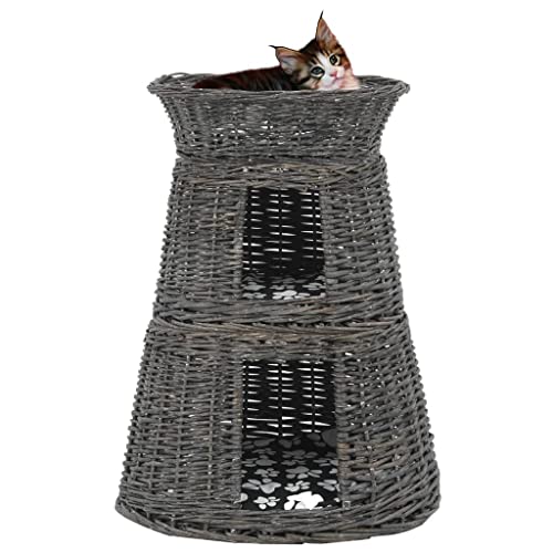 Jeu de panier pour chats 3 pcs en saule avec coussins gris