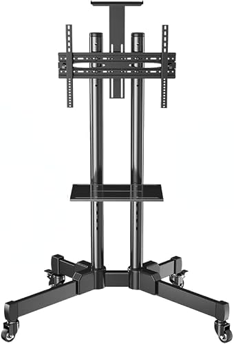 Rolling TV Bracket Mobile Floor cart Mute Bracket 32-70 inch Monitor TV Rack Display with Wheels and Tilt Mount, Height Adjustable Floor TV Stand Holds up to 165 lbs (Black) (D910)