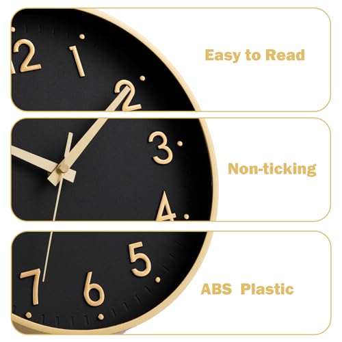 Image of Mosewa Wall Clock 8 Inch, Wall Clocks Battery Operated Silent Non-Ticking Modern Analog Clock Decorative for Kitchen, Bedroom, Office,Bathroom(Black Gold)