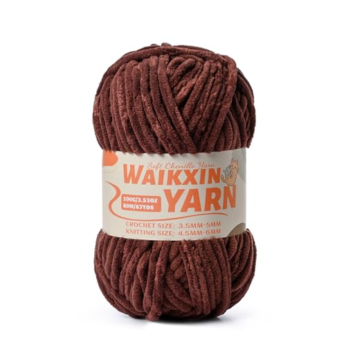 Image of (Deep Coffee) Super Soft Fuzzy Chenille Chunky Yarn for Crocheting, 100g (87yds) Fluffy Velvet Yarn for Hand Knitting Baby Blankets Weaving Craft
