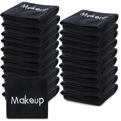 DEAYOU 20 Pack Makeup Towels Black, Soft Microfiber Washcloths for Face, Quick Dry Makeup Remover Cloth, Reusable Facial Towels for Cleansing Hand, Hosts, Women, Skin Care, Bathroom, 13