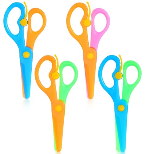 Playdough Scissors 4 Pcs Colorful Training Scissors Anti-Pinch Design Plastic Scissors with Rounded Tip for DIY Craft Projects and Art Creation