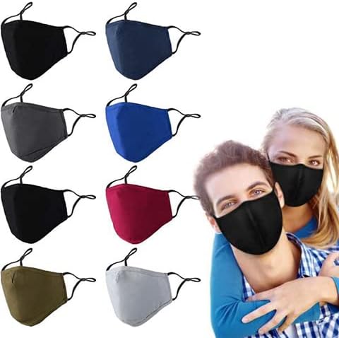 RUNHOOD 8PCS Reusable Face Masks Washable with Adjustable Earloops Cotton Cloth Adult Masks Breathable Fabric Face Mask for Women Men