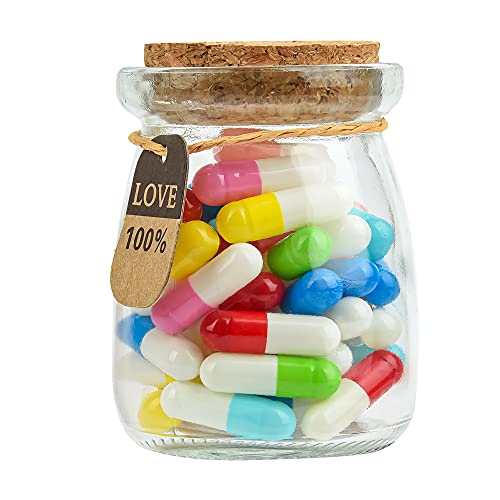 Emlim love Capsules in a Glass Bottles Cute Message Capsules Pills for Boyfriend/Girlfriend & Birthday Christmas Anniversary Graduation Mother's Day Gift(1 bottle 50PCS)
