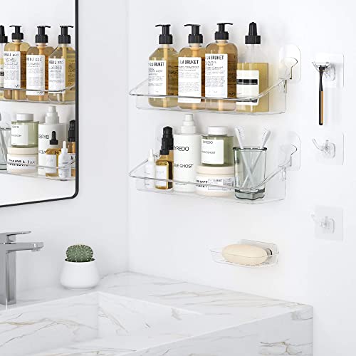 Udd Clear Shower Caddy With Razor Holder Hook And Soap Dish, Wall Floating Shelves Shower Organizer Storage Rack Adhesive Shower Shelf For Bathroom (3 Pack, Large) #TOP4