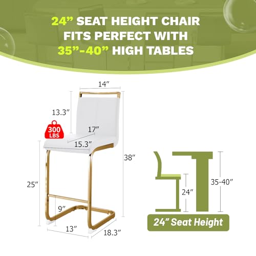 Luftut Counter Height Bar Stools Set Of 4,Gold Bar Stools With Back,24 Inch White Island Chairs With Gold Chrome Plated Metal Leg,Faux Leather Barstools For Pub Kitchen Counter thumb #1
