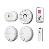 SAFE TECH Smoke Alarm, Interlinked Smoke and Heat Alarm Scotland Bundle with Remote Controller, 10 Year Battery Interconnected Carbon Monoxide Detector & Heat Detector for Kitchen