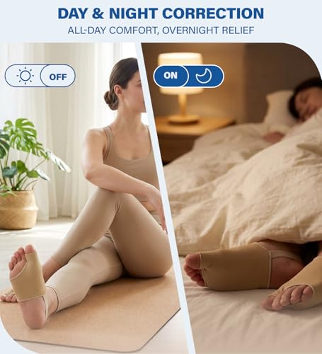 MasterMo 2 PCS Bunion Corrector for Women & Men - Professional Big Toe Straightener with Non-Slip Heel Strap, Breathable Bunion Splint & Relief Socks for Hallux Valgus, Day & Night Support (Nude, L) — view 4