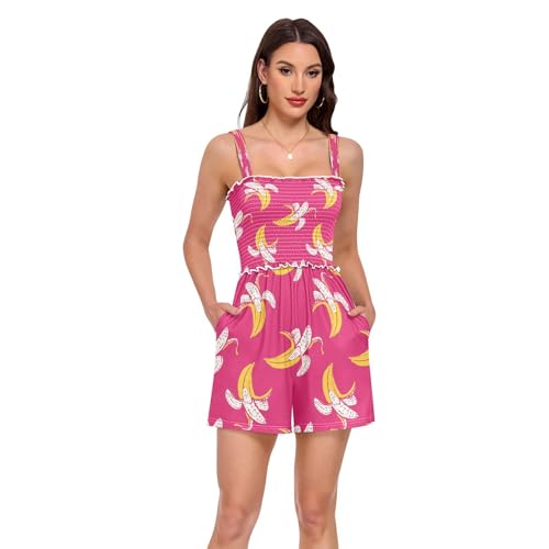 Barboteuse d'été pour femme avec motif banane et col carré