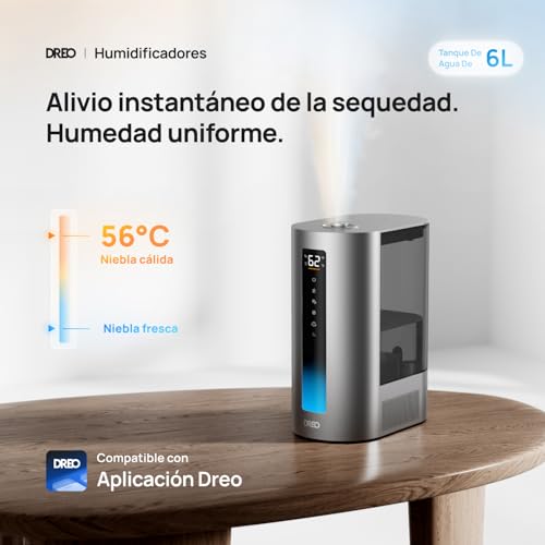 Humidificador Dreo de 6 litros con el depósito abierto para el llenado superior