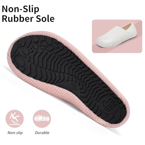 Image of WateLves Womens & Mens Lightweight Cozy Faux Furry House Slippers - Rubber Sole Slip On Sock Shoes - Foldable Travel Slippers - Indoor & Outdoor