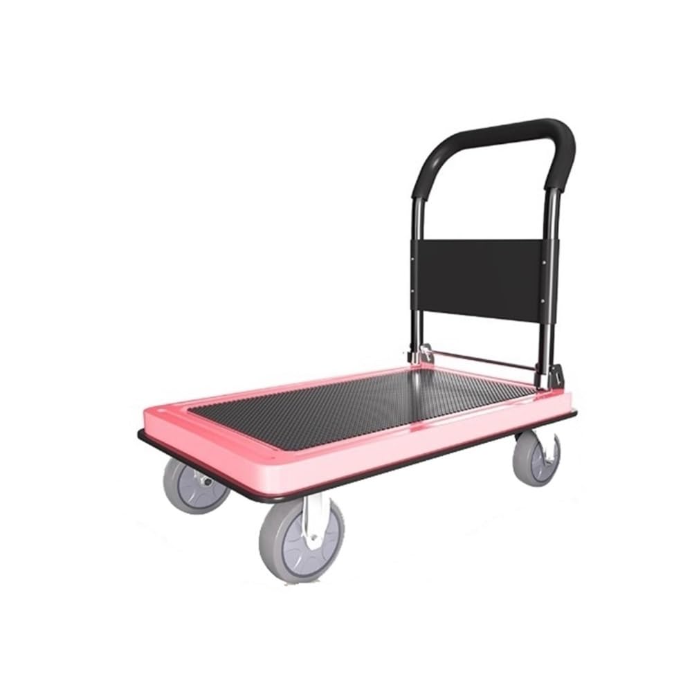 Handcart Pink Lightweight Platform Truck With 4" Rubber Casters Utility Push Carts For Luggage Moving