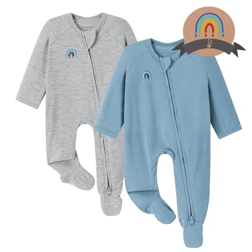 Momcozy Boy Girl Baby Pajamas Onesie, 0-24 M Temp-Sensing 2-Way Zipper Newborn Sleepers, Stretch Viscose Derived from Bamboo