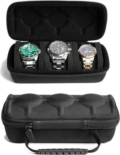 Image of Street27 Travel Watch Case Organizer Watch Box With Zipper Heavy Duty Portable Travel Friendly Case Fits all Wristwatches & Smart Watches Up To 60MM Compatible for Apple Watch (Black(3 Slots))