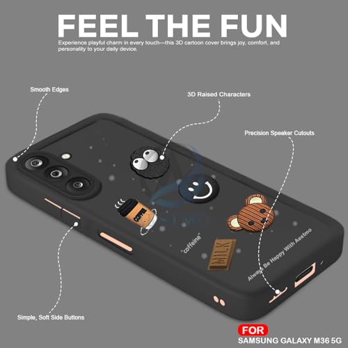 Image of AESTMO Back Case Cover for Samsung Galaxy M36 / F36 5G Cover | Cute Fun Cartoon | Coffee Silicone Case | Full Body Protection | Camera Protection Back Cover for Samsung Galaxy M36 / F36 5G (Black)