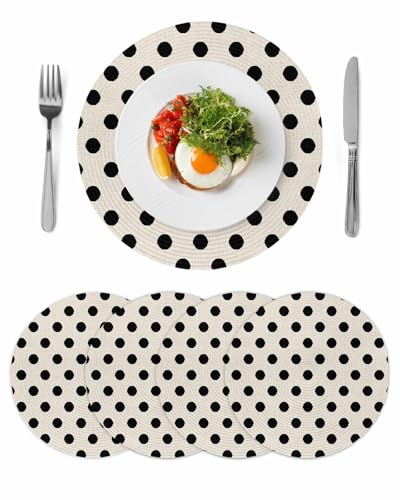 Wave Point Black Round Placemats Set of 4 for Dinning