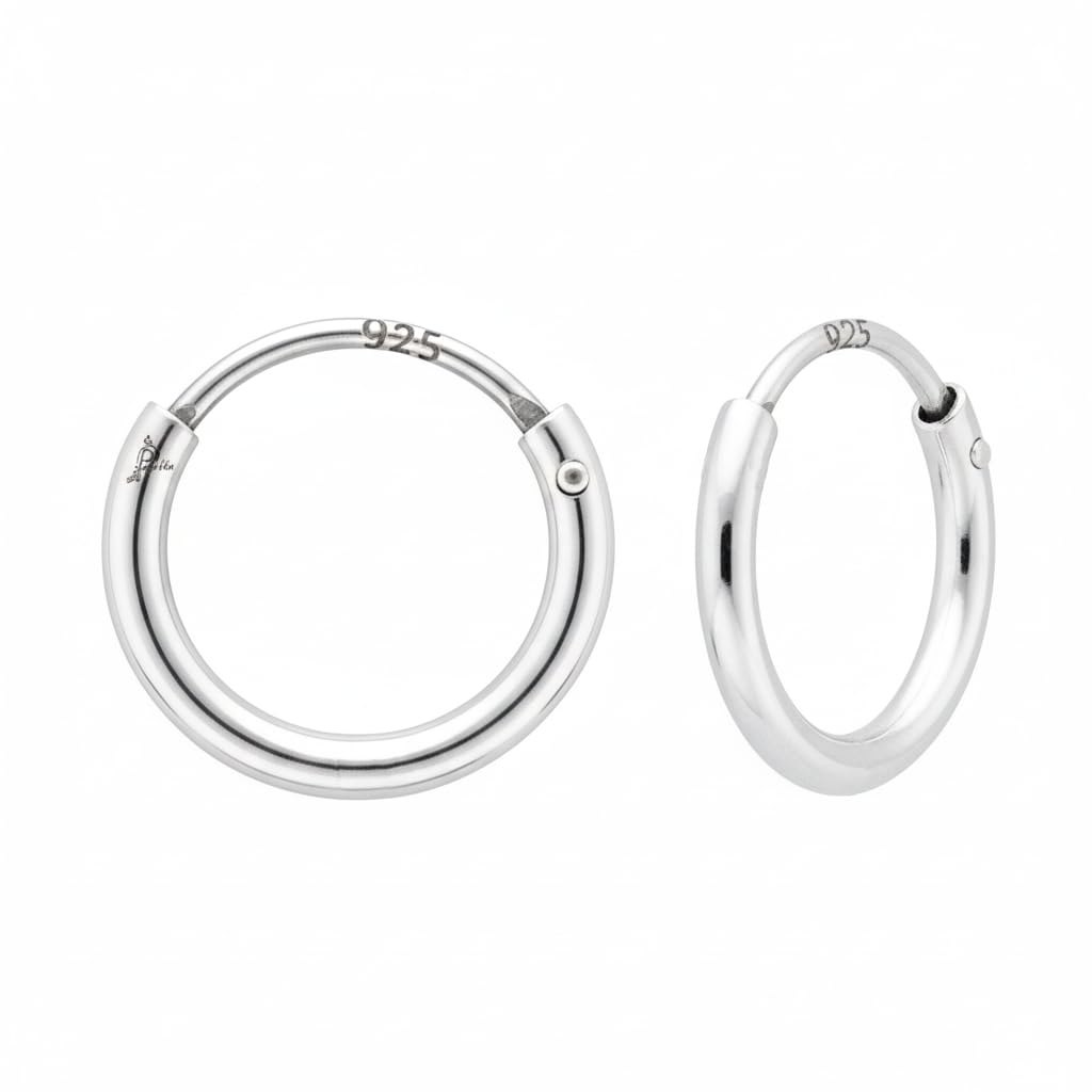 (Formerly MJ) 925 Small Size 12 mm Silver Bali Hoops Earrings in Pure 92.5 Sterling Silver for Girls/Women (Endless)