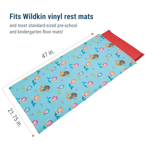 Image of Wildkin Kids Cotton Nap Mat Cover for Girls - Soft Replacement Cover with Sewn-in Flap, Fits 1.5 inch Vinyl Sleep Mats, Machine Washable, Daycare & Preschool, Ages 2-6 - Mermaids
