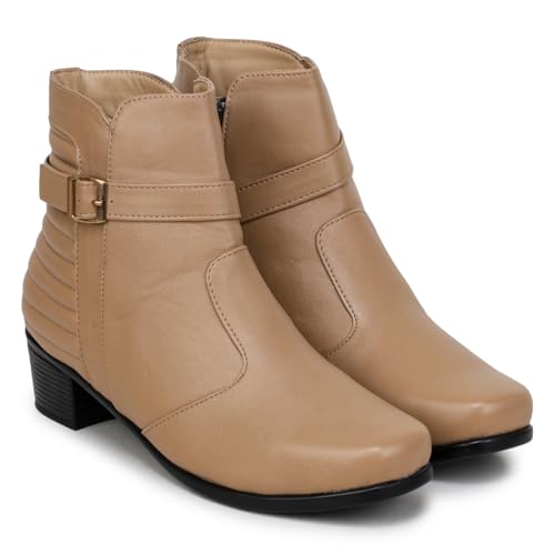 Image of TRASE Stylish Boots for Woman | Synthetic Leather Trendy Winter Shoes with Buckle Strap & Zipper | Comfortable & Lightweight Ladies Footwear