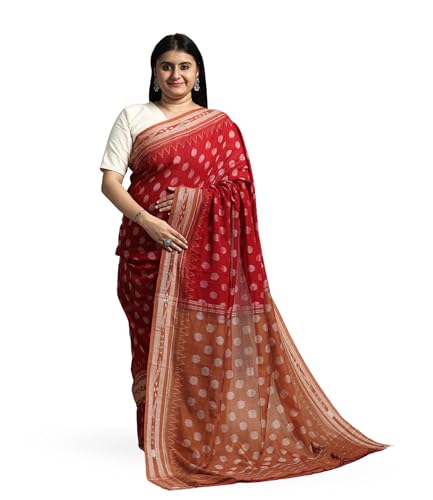 Image of Ikat Women's Pure Cotton Saree Traditional Craftsmanship Double Ikat Weaving Floral Handmade Ethnic Saree without Blouse Piece