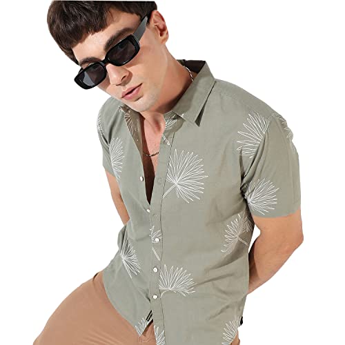 Image of CAHOOT Men's Button Up Shirt for Casual Wear | Regular Fit | Poly Lycra Shirt Crafted with Short Sleeve & Enhanced Stretch Comfort Fit for Everyday Wear
