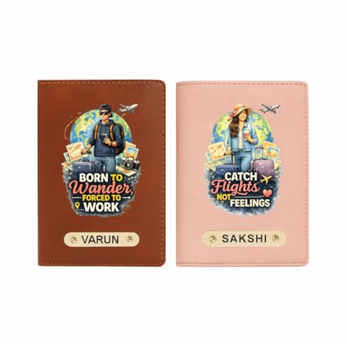 Image of Customized Couple Printed Passport Cover Gift Set 2 Pcs | Personalised Leather Travel Gift for Husband Wife, Boyfriend Girlfriend | Customised Valentine's Day Gift Set (Design 2)