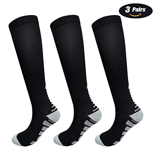 J TOHLO (3 Pares) Calcetines de compresión, Aumentar la circulación sanguínea Ideal para viajes aéreos, embarazo, edema, deportes, escalada, trotar