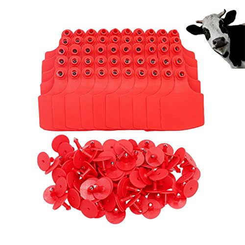BREUAILY 100 Stück TPU Rinder Ohrmarke Schilder ohne Worte Ohrmarken Ungiftige Kuhmarken Kuh Rinder Ziege Schafe Hund Schwein Vieh Ohr Tags (Rot) Cover