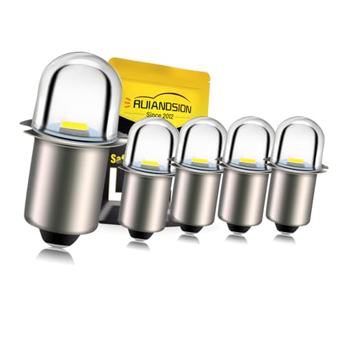 Ruiandsion Upgrade LED Flashlight Bulbs P13.5S Base Socket White LED Bulbs 3V Replacement for Headlamp Flashlight Torch Lights,Non-Polarity (Pack of 5)