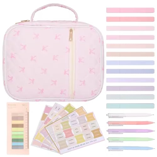 Estuche Bíblico para Mujer Kit Bíblico de Gran Capacidad con Pestañas, Bolígrafos, Notas Adhesivas, Resaltadores, Kit de Estudio de Biblias con Asa 8.9x11.4x3.2 Pulgadas Estilo 1, Decoración de Jardí