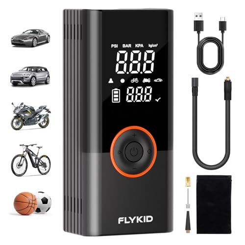 FLYKID Compressore d'aria portatile, 150 psi, pompa d'aria digitale per